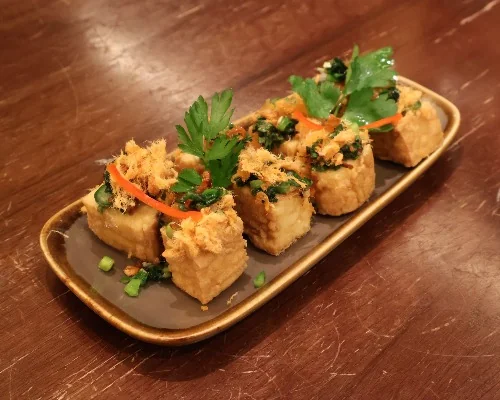 Tofu with Scallion Oil & Pork Floss